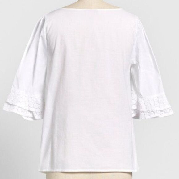 Modcloth White Cotton Short Sleeve Blouse Puff Sleeves Daisy Print Lace White XS - Picture 3 of 11